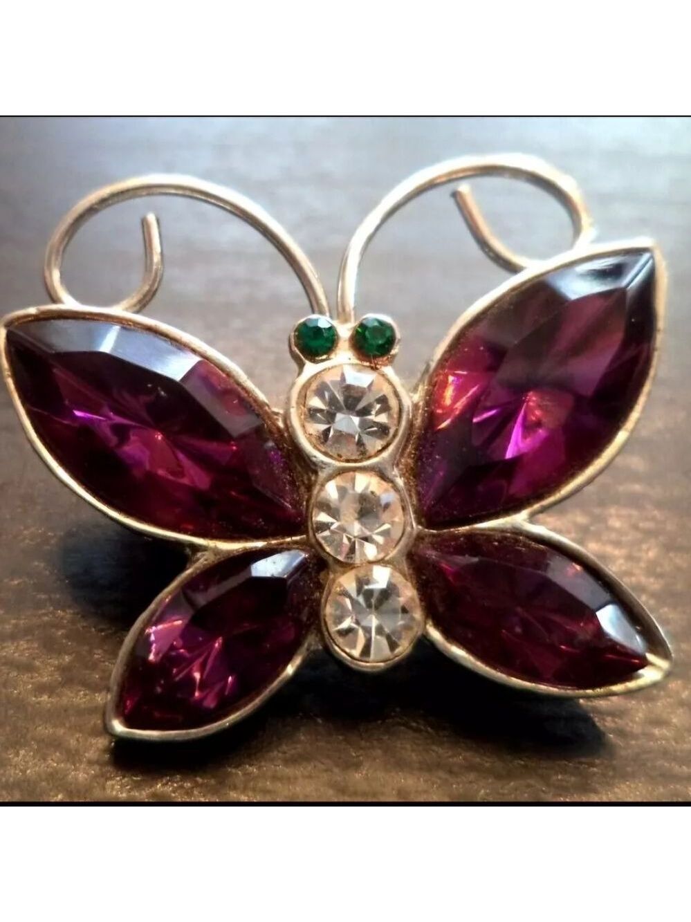 VINTAGE ESTATE SILVER TONE RHINESTONE BUTTERFLY 1 1/8" BROOCH